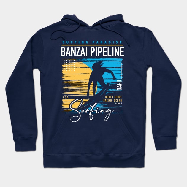 Banzai Pipeline North Shore Hawaii Surfing // Surf Hawaii // Retro Surfing Hoodie by SLAG_Creative